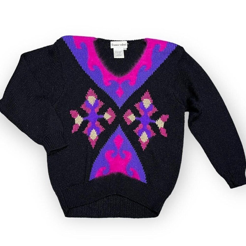 Vintage 90s Franco Valeri Luxury Designer Faux Mohair Knit Sweater Womens Small